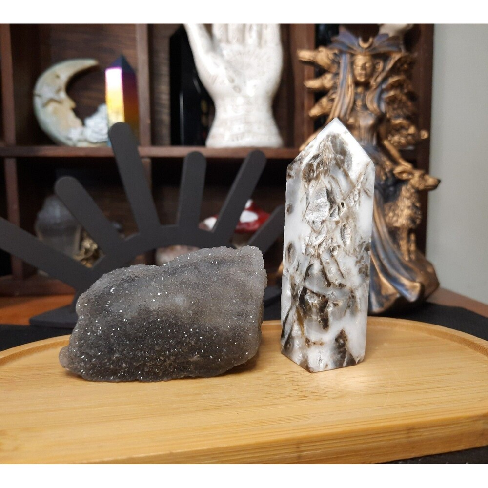 Druzy Sphalerite Quartz Crystal Set